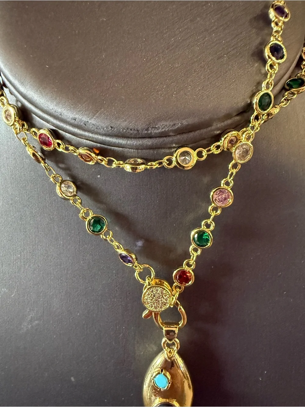 Freida Rothman Brass and Gold Multi Gem Fish Pendant Necklace